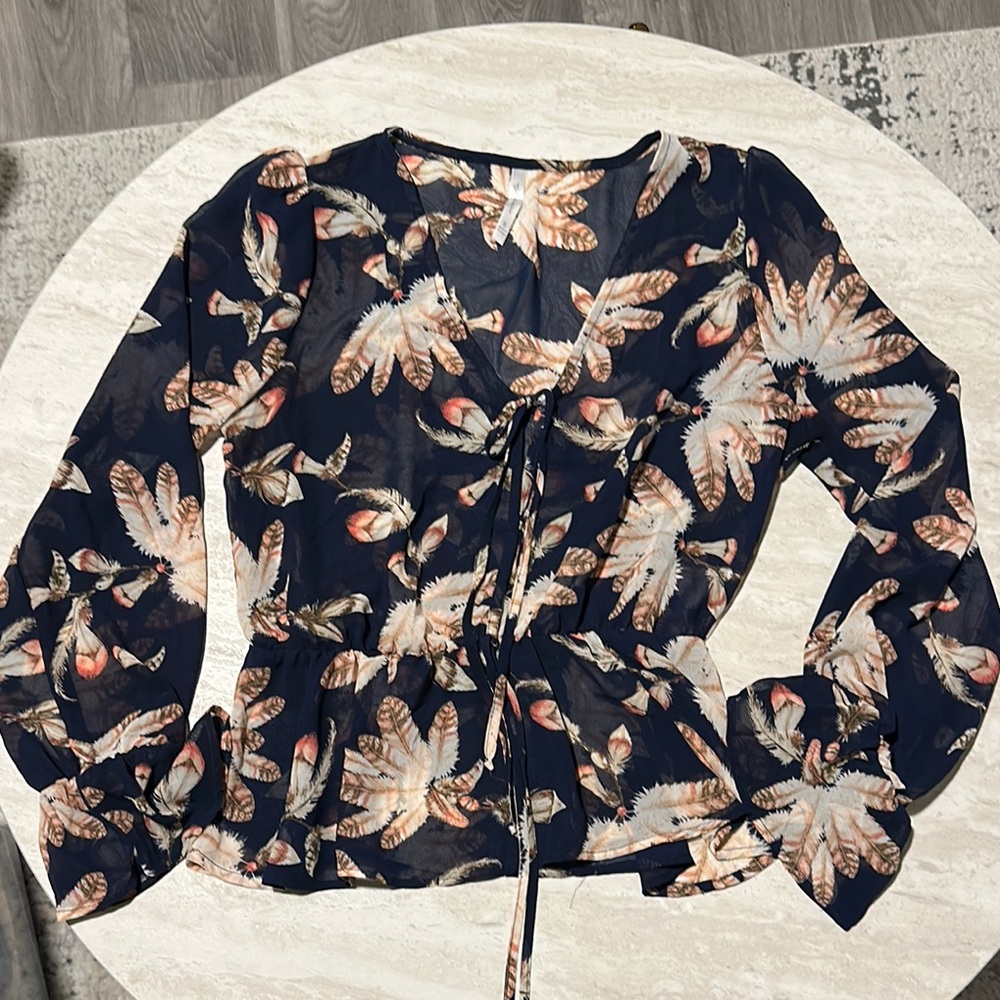 DNA Couture Cream Tie Front Peplum Blouse